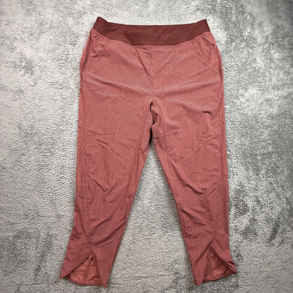 Mountain Hardwear Ankle Pants UV 50+ Womens L Nylon Stretch Burgundy Striped